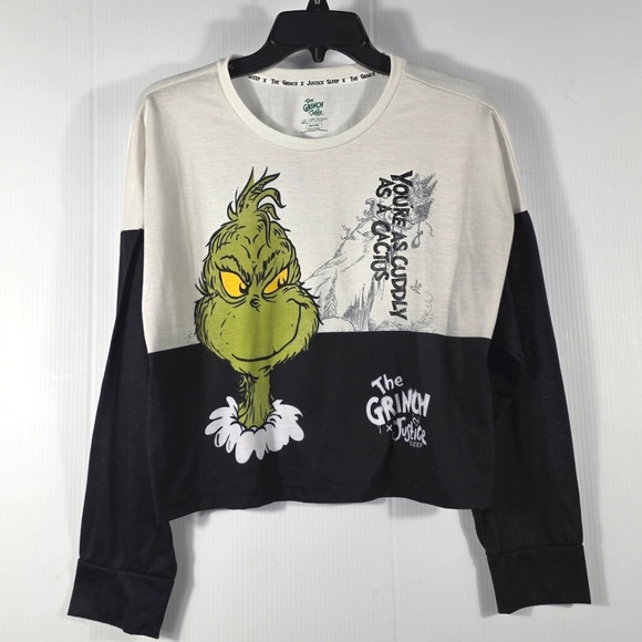 Justice Other - Justice Sleep The Grinch Long Sleeve Pajama Top White Black Girls Large Plus 12P